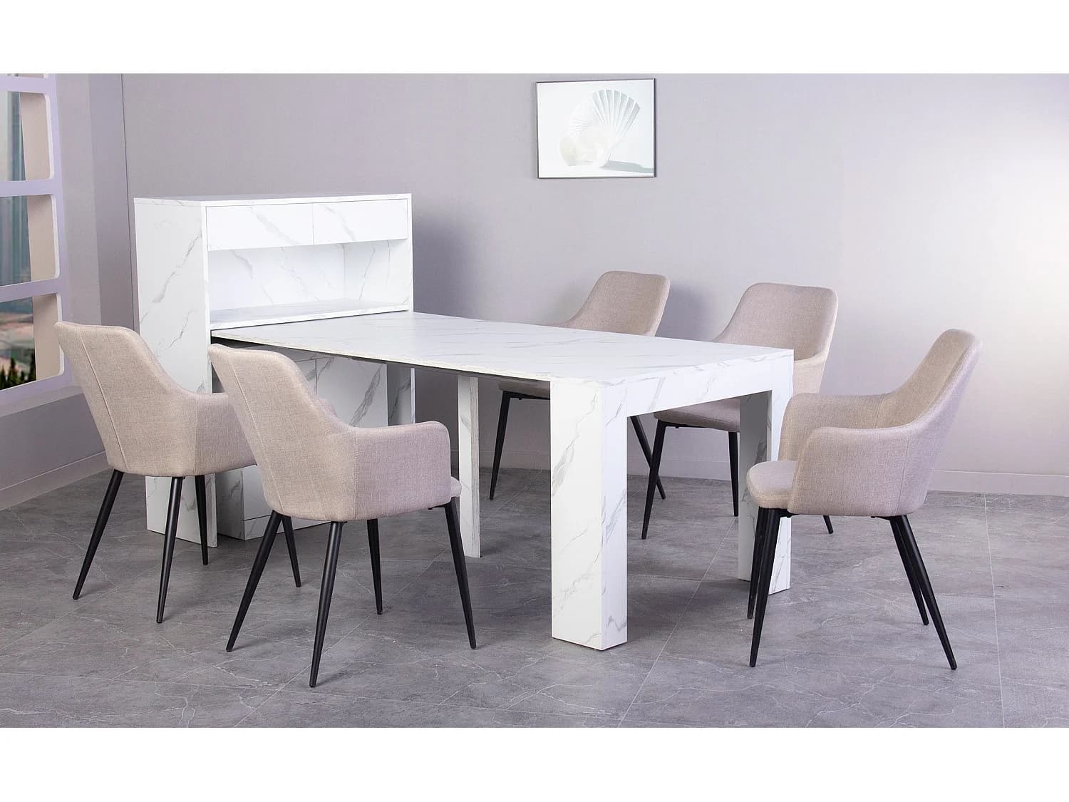 Console extensible avec rangement Fontano Effet marbre blanc