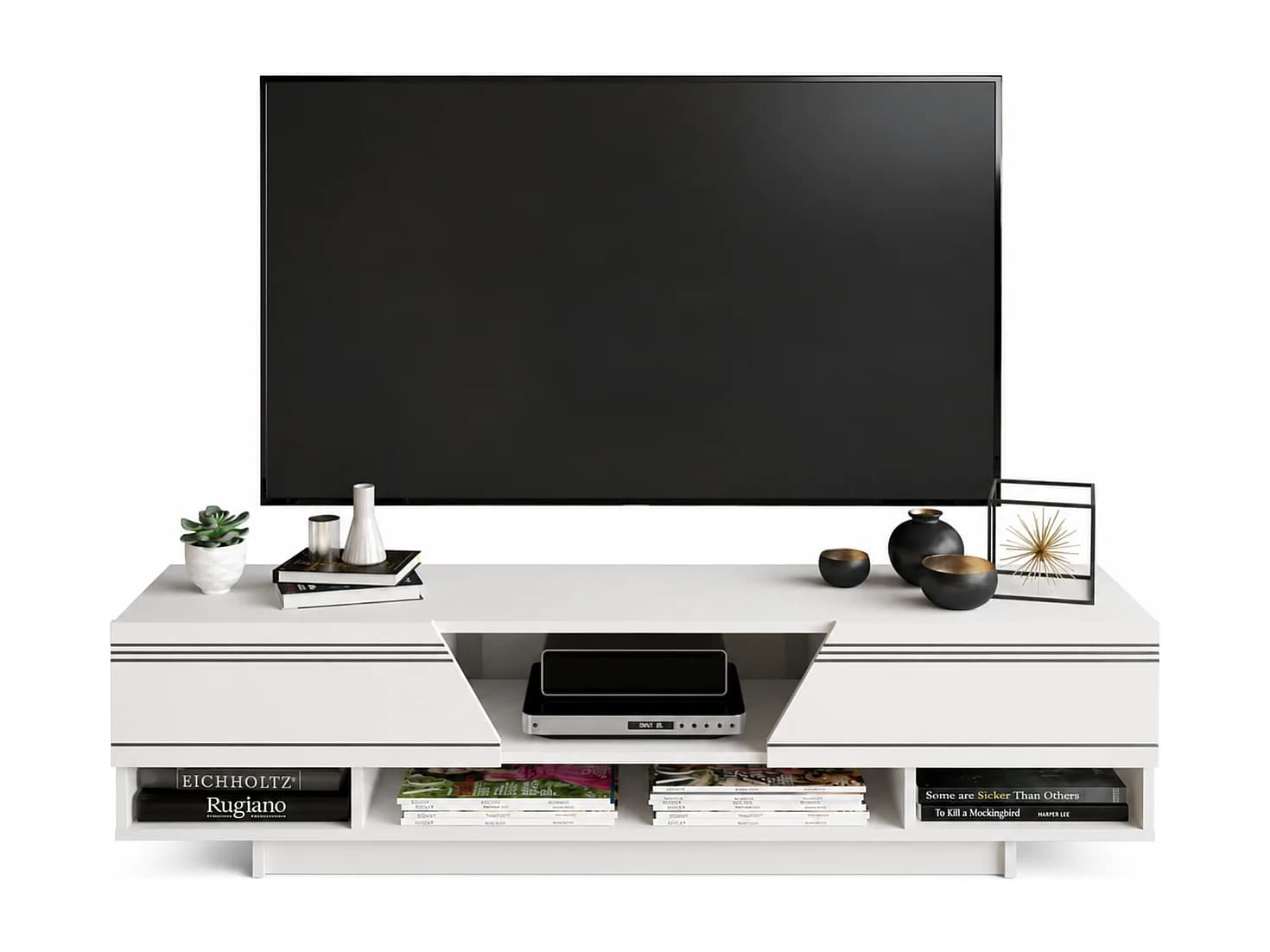 Aspatria 160 cm Meuble TV avec Armoires et Niches (Blanc)