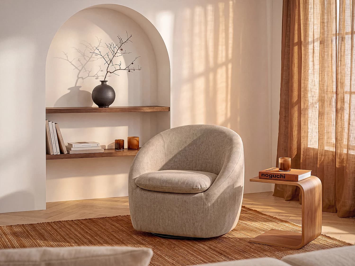 Fauteuil pivotant en tissu texturé taupe NETALIO