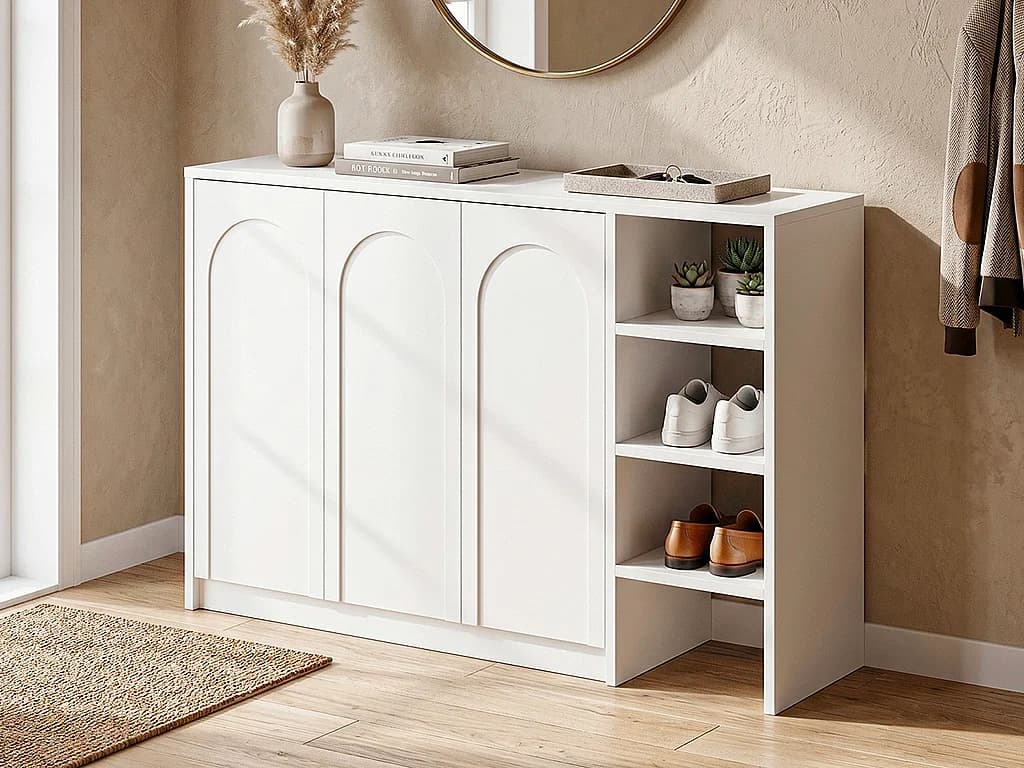Meuble à chaussures avec 3 portes et 3 niches - Blanc - NALYRA