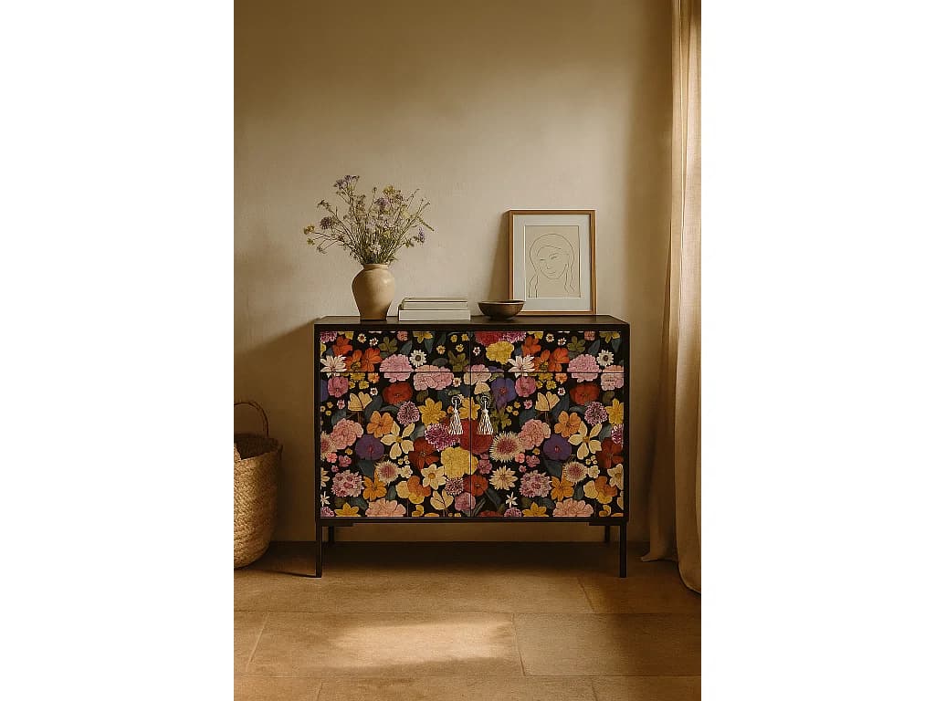 Buffet armoire 2 portes et 2 tiroirs en MDF imprimé