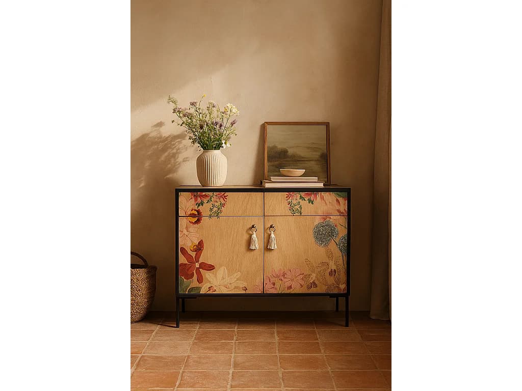 Buffet armoire 2 portes et 2 tiroirs en MDF imprimé