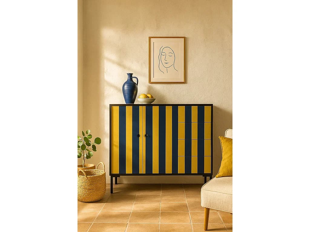 Buffet bas 2 portes 4 tiroirs MDF imprimé