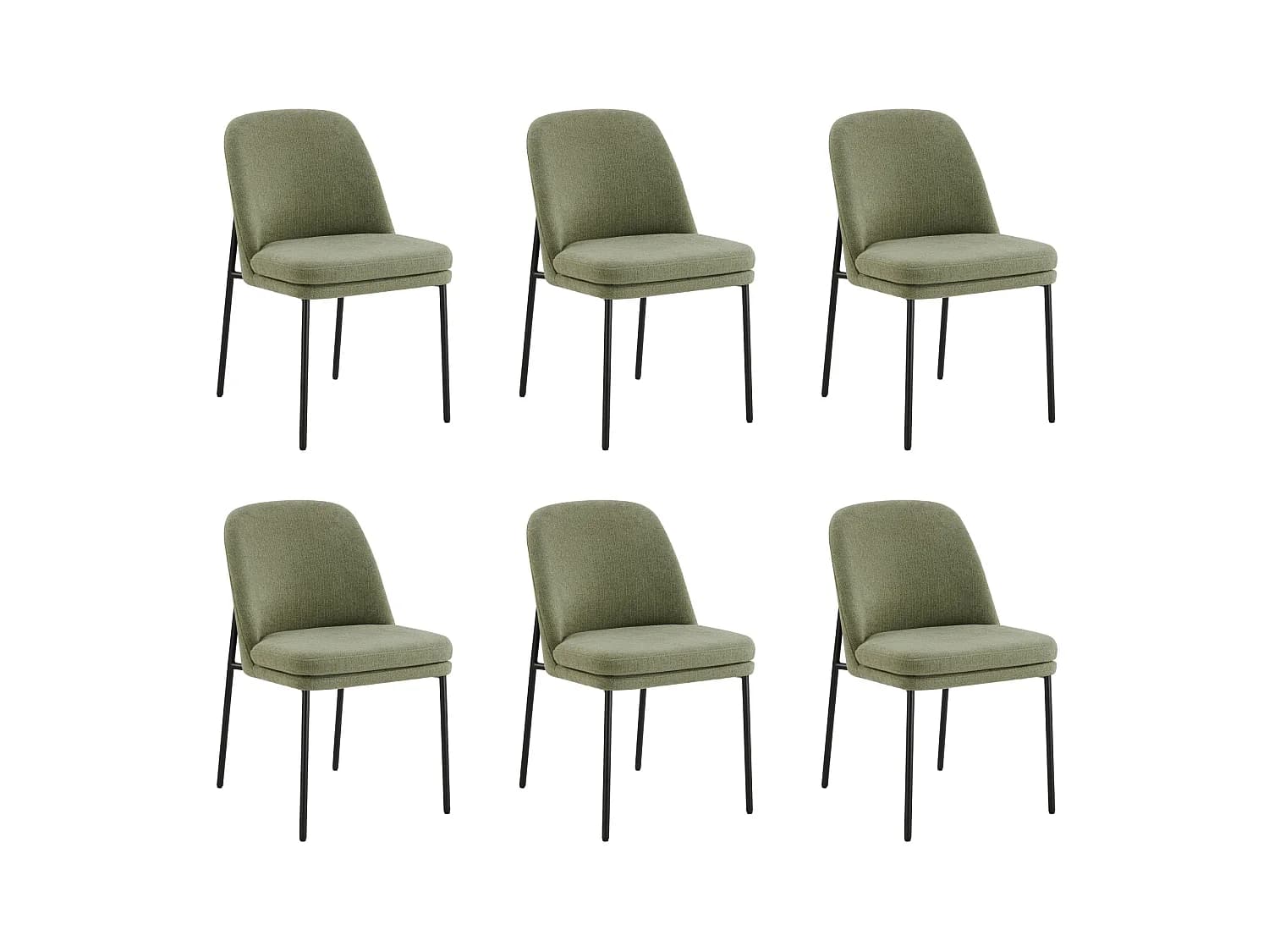 Lot de 6 Chaises de Salle à Manger, Pieds en Métal, Avec Dossier, Style Moderne Vert