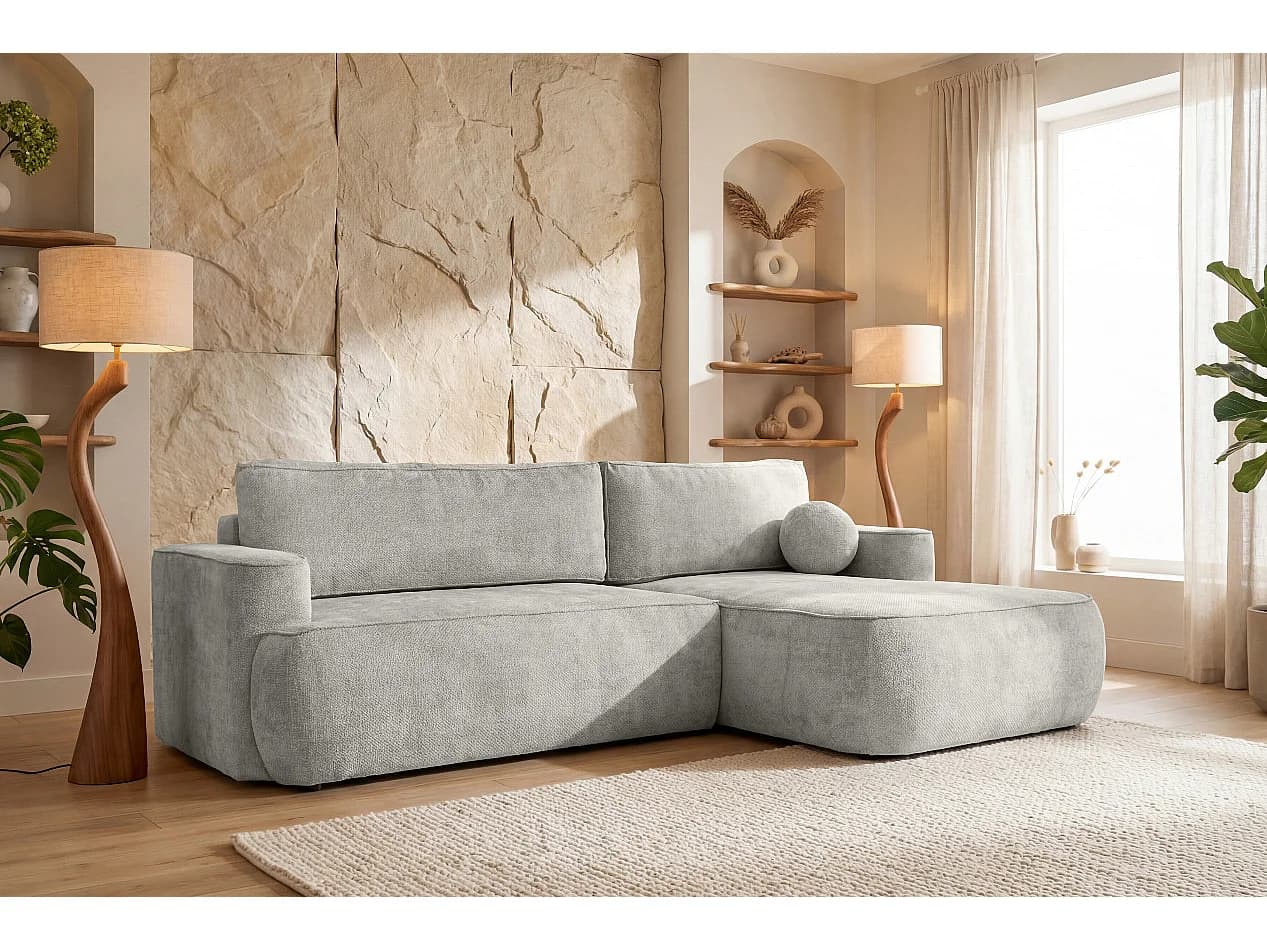 Canapé d'angle Moon, pour salon, avec fonction couchage, Flow, droit, gris (16)