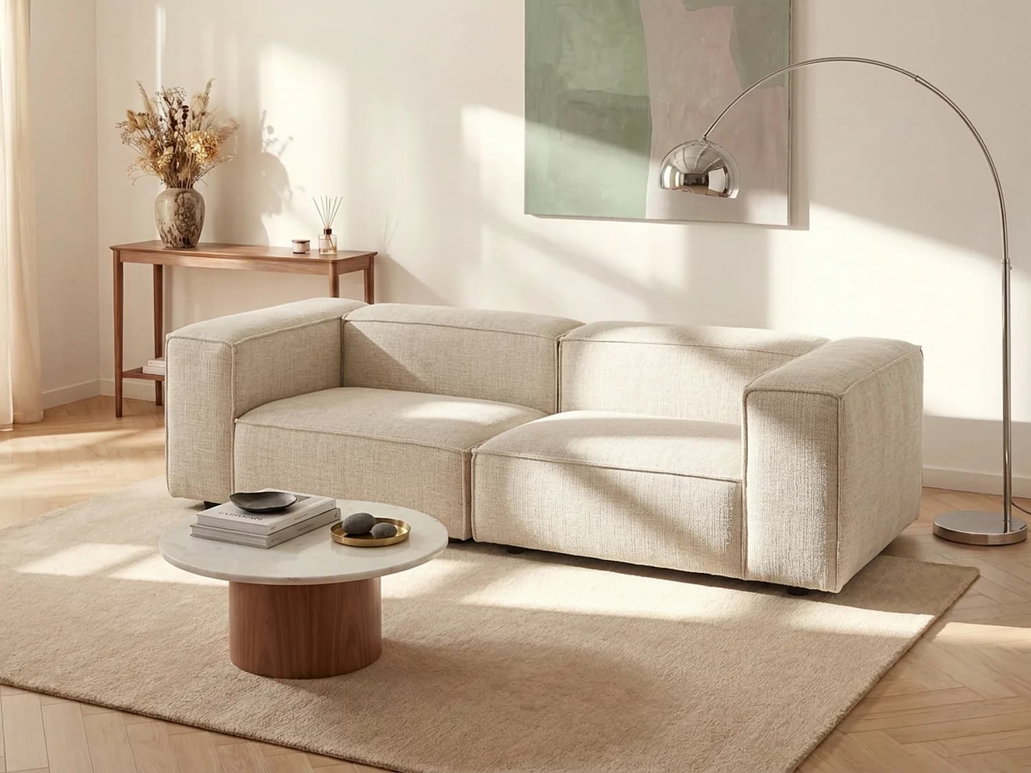 Canapé 3 places modulable en tissu chenille beige RUZOLO