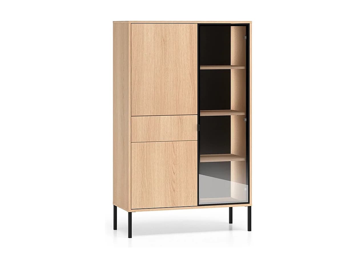 Vaisselier 3 portes 1 tiroir LED inclus Paige Bois et Noir