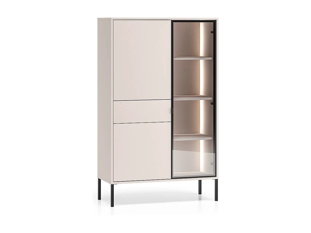 Vaisselier 3 portes 1 tiroir LED inclus Paige Cachemire et Noir