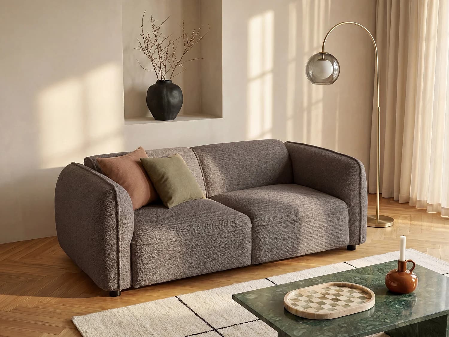 Canapé modulable 2 places en tissu chenille taupe CAMILIO de Maison Céphy