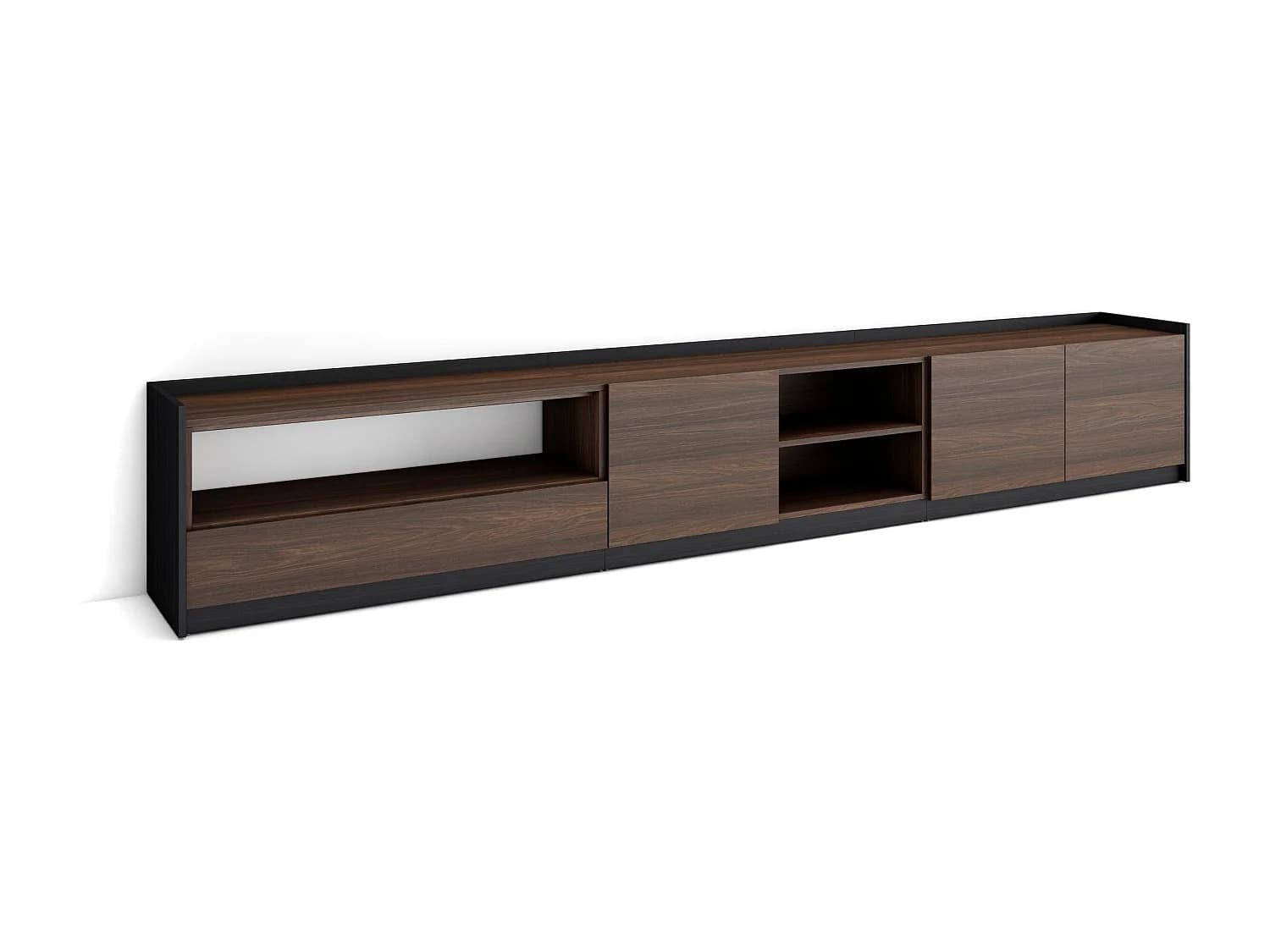 Meuble TV, Banc Télé, 310x50x37 cm, Pour les TV jusqu'à 80", Meubles de salon, Chêne foncé et Noir
