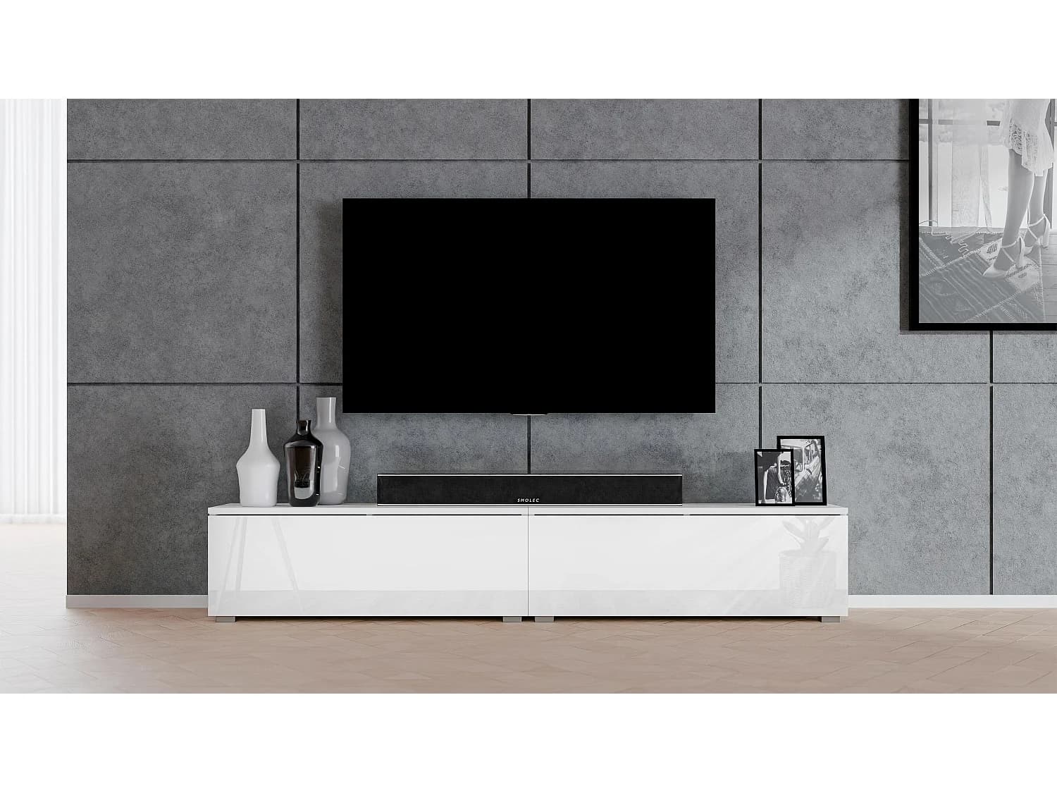 AX LIVING Meuble TV posé Loriano 2x100 cm blanc mat/brillant