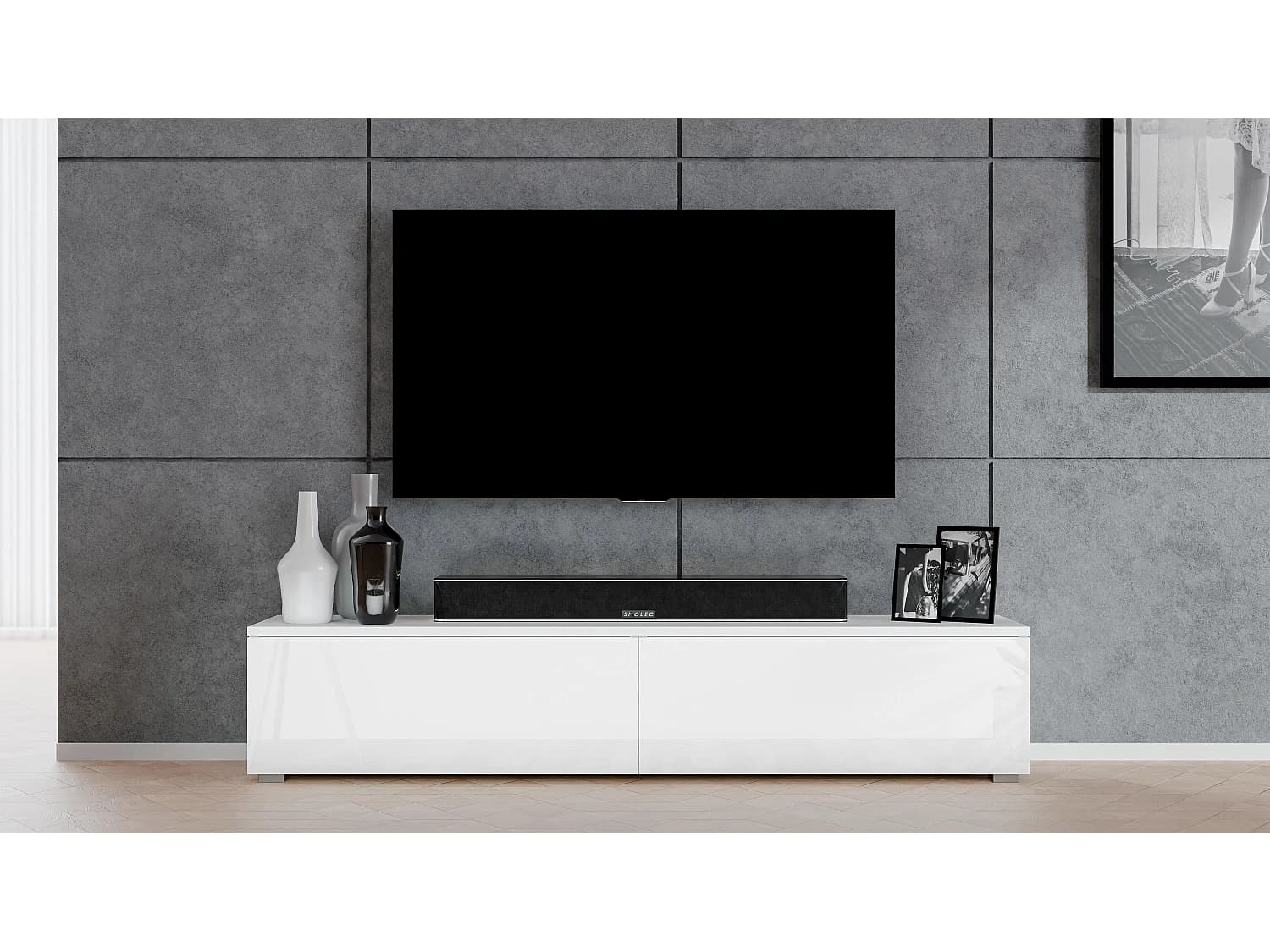 AX LIVING Meuble TV Loriano 180 cm blanc mat/brillant