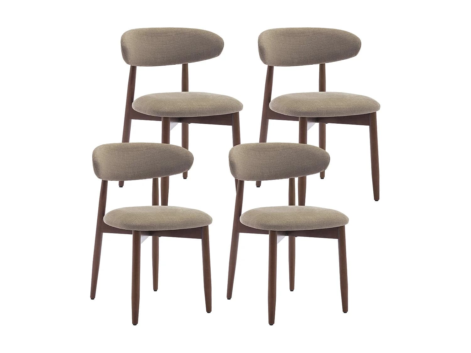 Lot de 4 chaises de salle à manger camel – Pieds en bois massif, dossier incurvé, assise en tissu