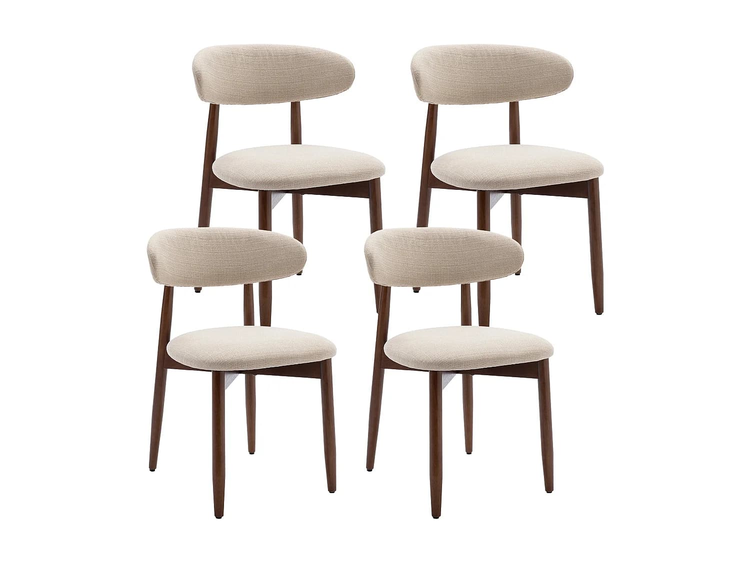 Lot de 4 chaises de salle à manger beige – Pieds en bois massif, dossier incurvé, assise en tissu
