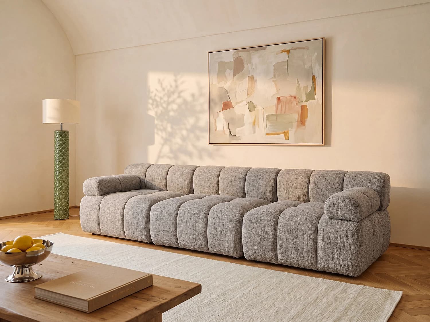 Canapé modulable 4 places en tissu chiné taupe FACIVIL