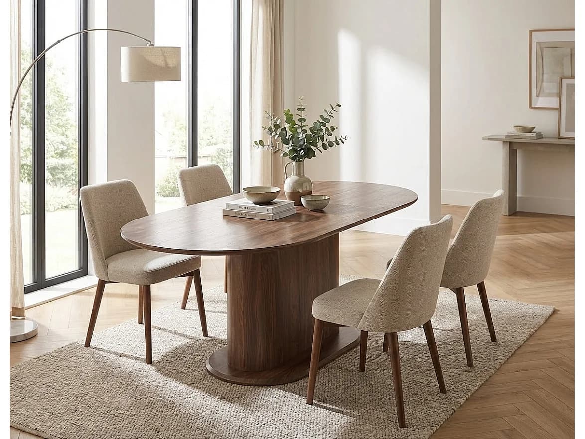 Table à manger 6 personnes ovale effet noyer 160x90 cm - LOKA