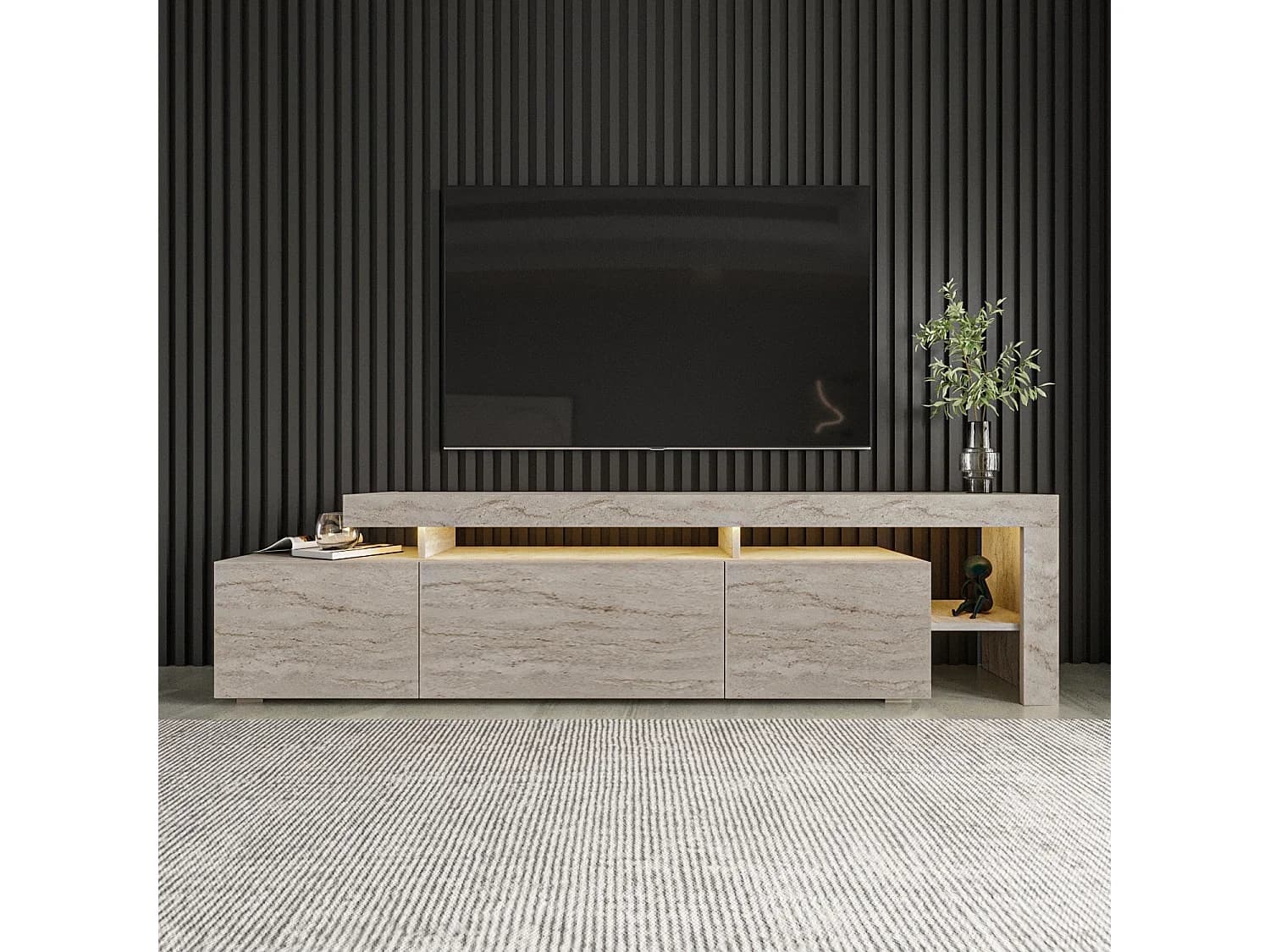 Meuble TV – 192 x 53 x 37 cm – Travertin – Mélamine