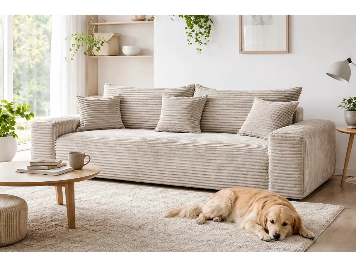 Canapé convertible avec coffre en velours côtelé beige 265 cm - CORDO