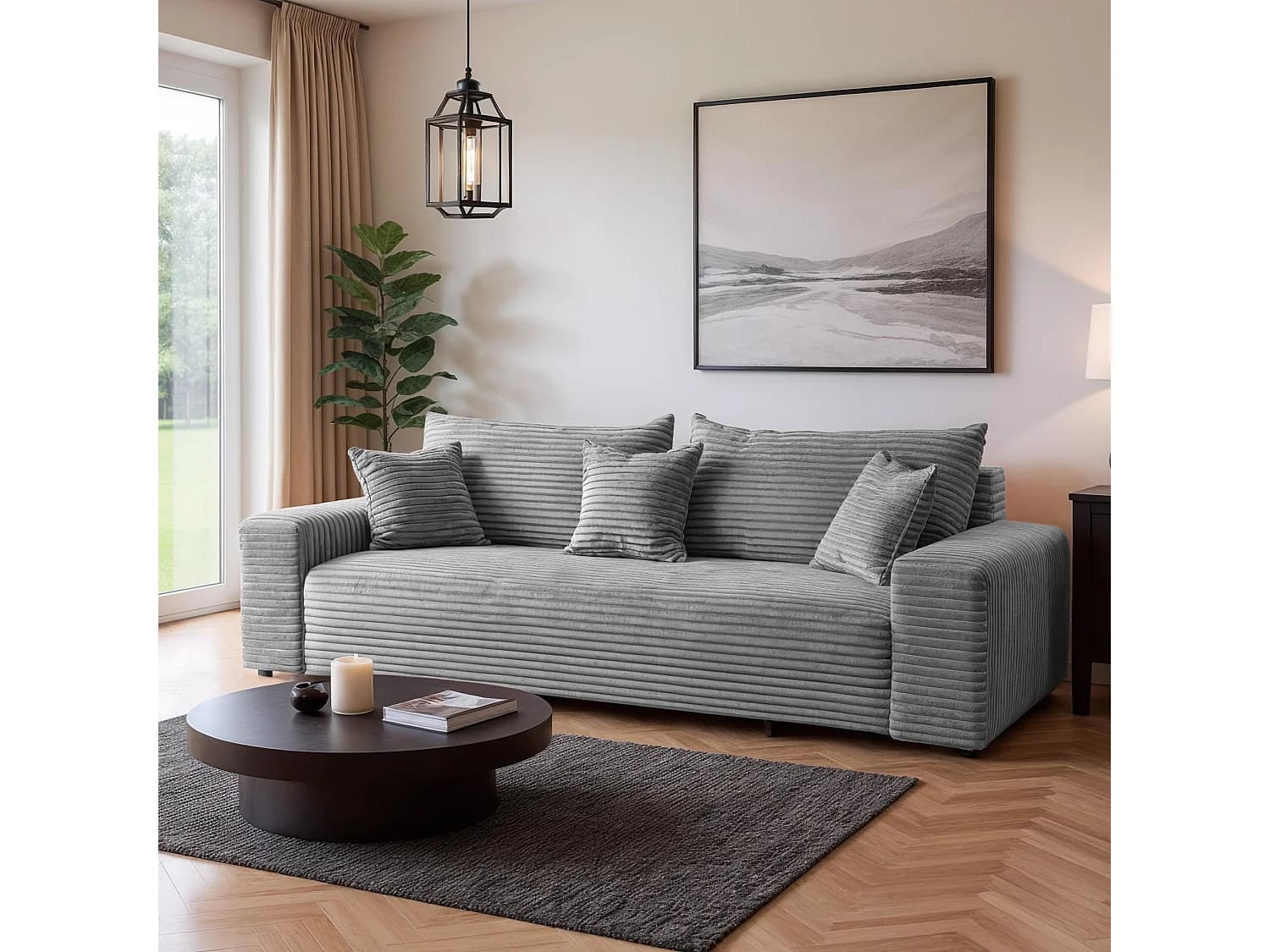 Canapé convertible avec coffre en velours côtelé gris clair 265 cm - CORDO