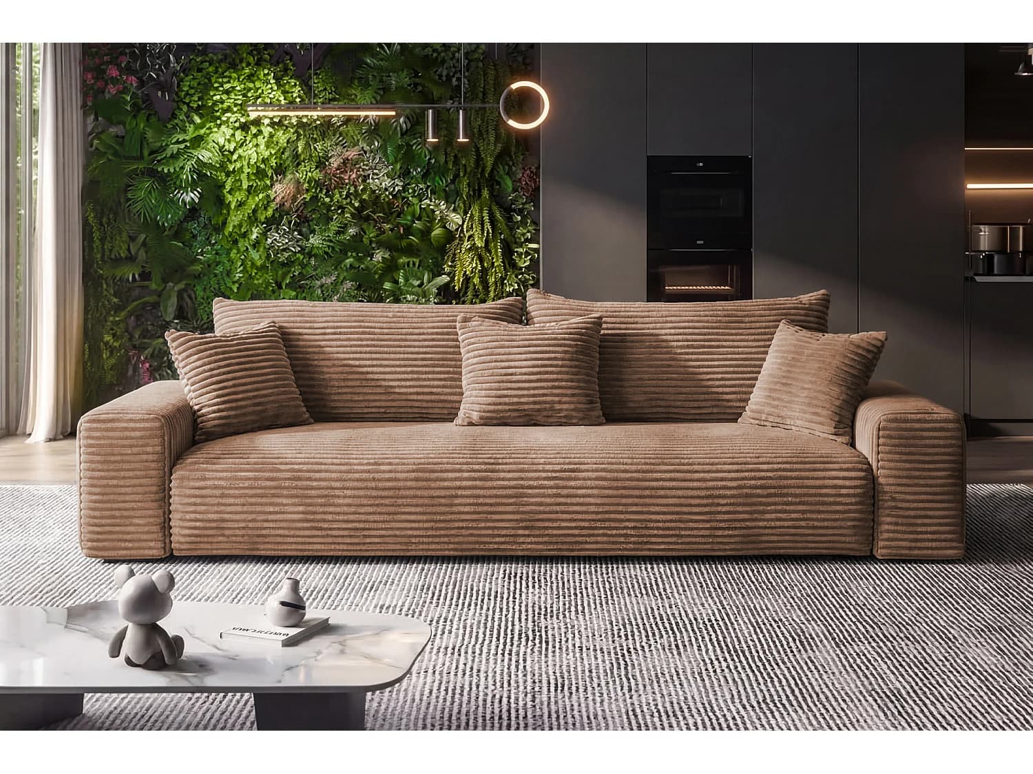 Canapé convertible avec coffre en velours côtelé marron clair 265 cm - CORDO
