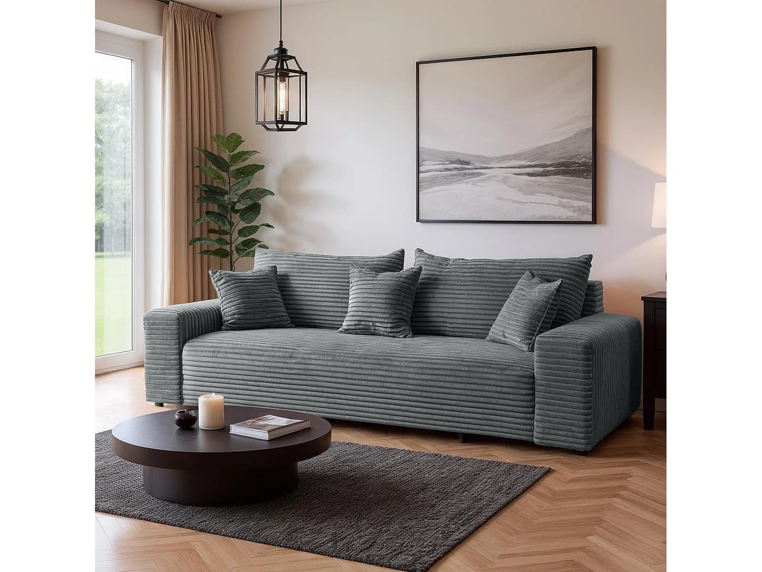 Canapé convertible avec coffre en velours côtelé gris 265 cm - CORDO