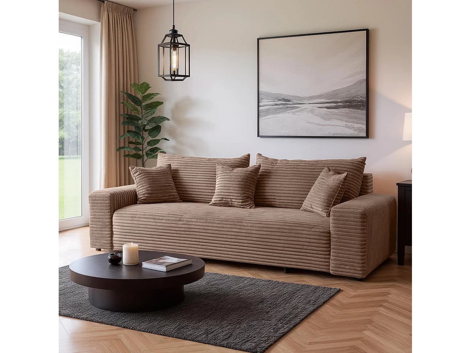 Canapé convertible avec coffre en velours côtelé marron 265 cm - CORDO