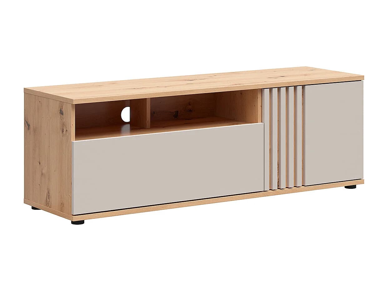 Meuble TV 1 porte 1 tiroir 135 cm Ezra Cachemire et Bois