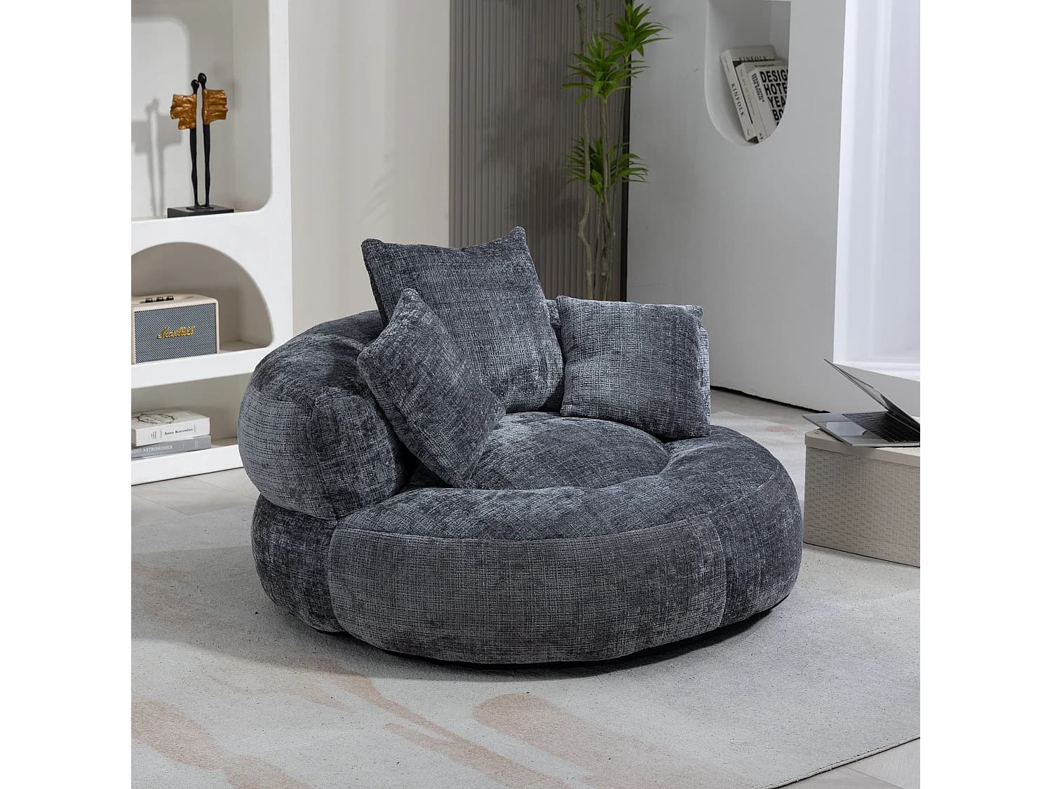Canapé compressé 1 place, mousse mémoire haute résilience, 3 coussins, Gris