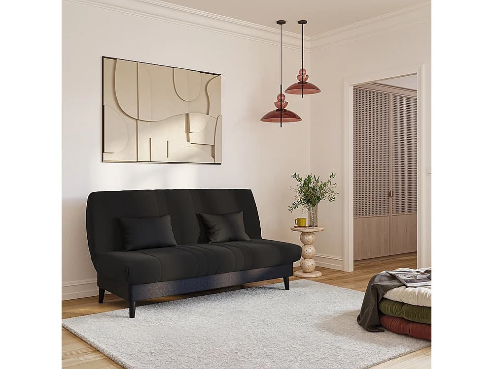Banquette convertible Elios clic clac, couchage 130 x 190 avec rangement intégré + 2 coussins OFFERTS, Pearl Noir