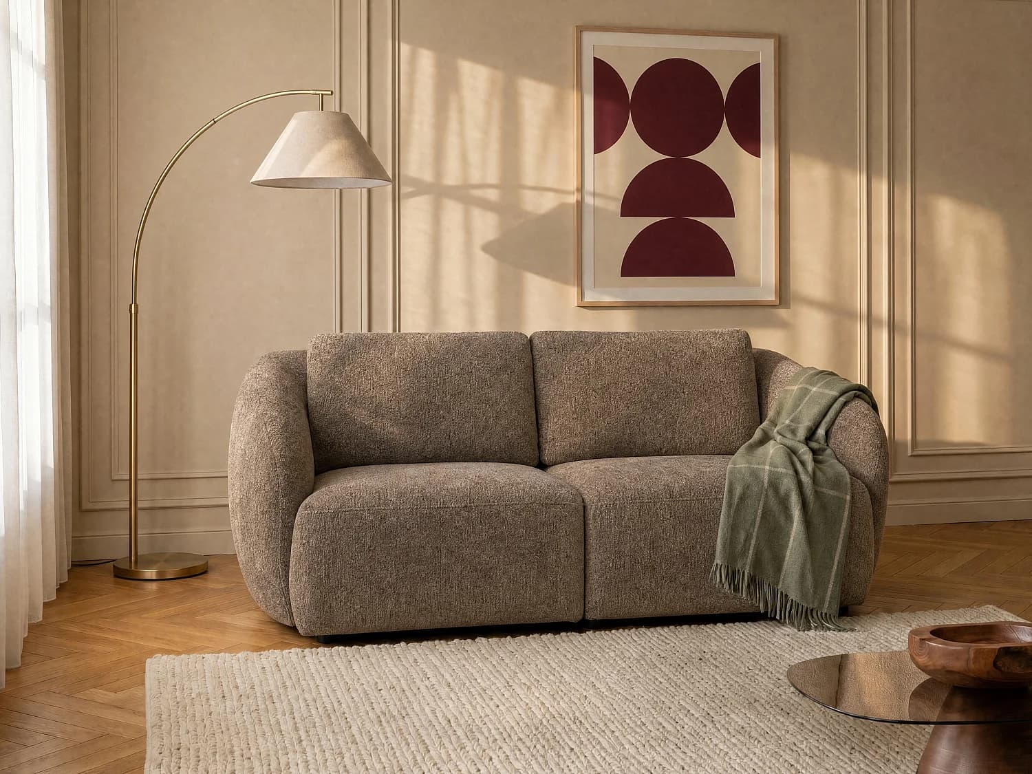 Canapé 2 places en tissu chenille taupe LIRUNO