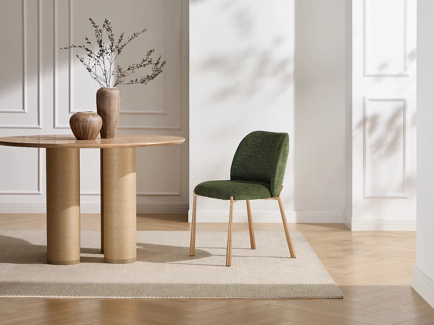 Lot de 2 chaises en tissu texturé et métal effet bois - Vert - JIZAK