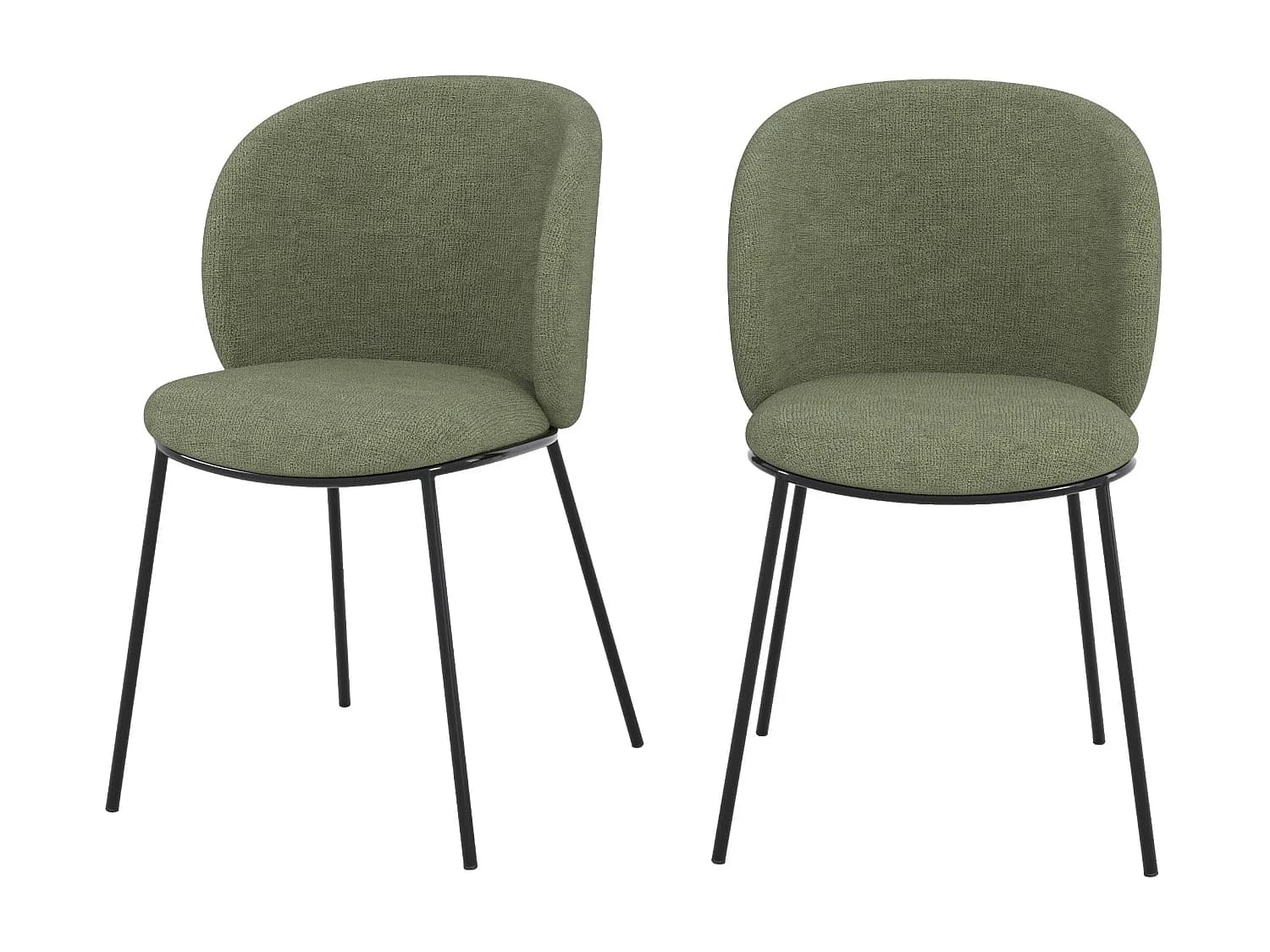 Lot de 2 chaises en tissu vert kaki, pieds métal noir - Bulle