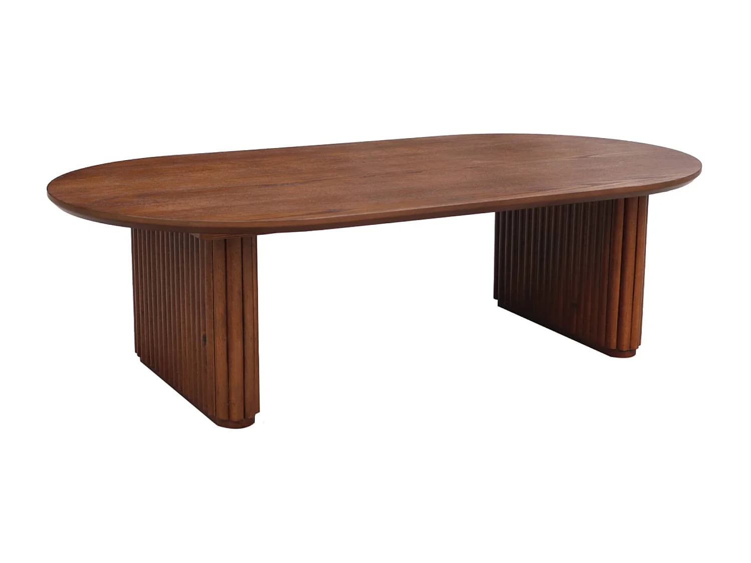 Table basse ovale bois d'hévéa placage chêne teinte noyer - L 122 x P 65 x H 35 cm - Gabrielle
