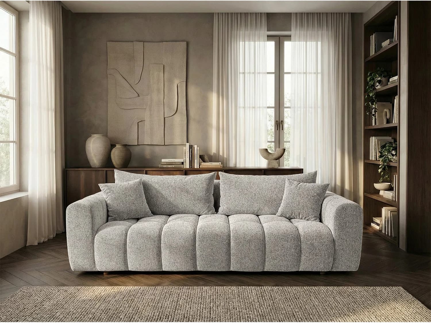 Canapé convertible en tissu bouclé gris clair 240 cm - COSMO LUXURY