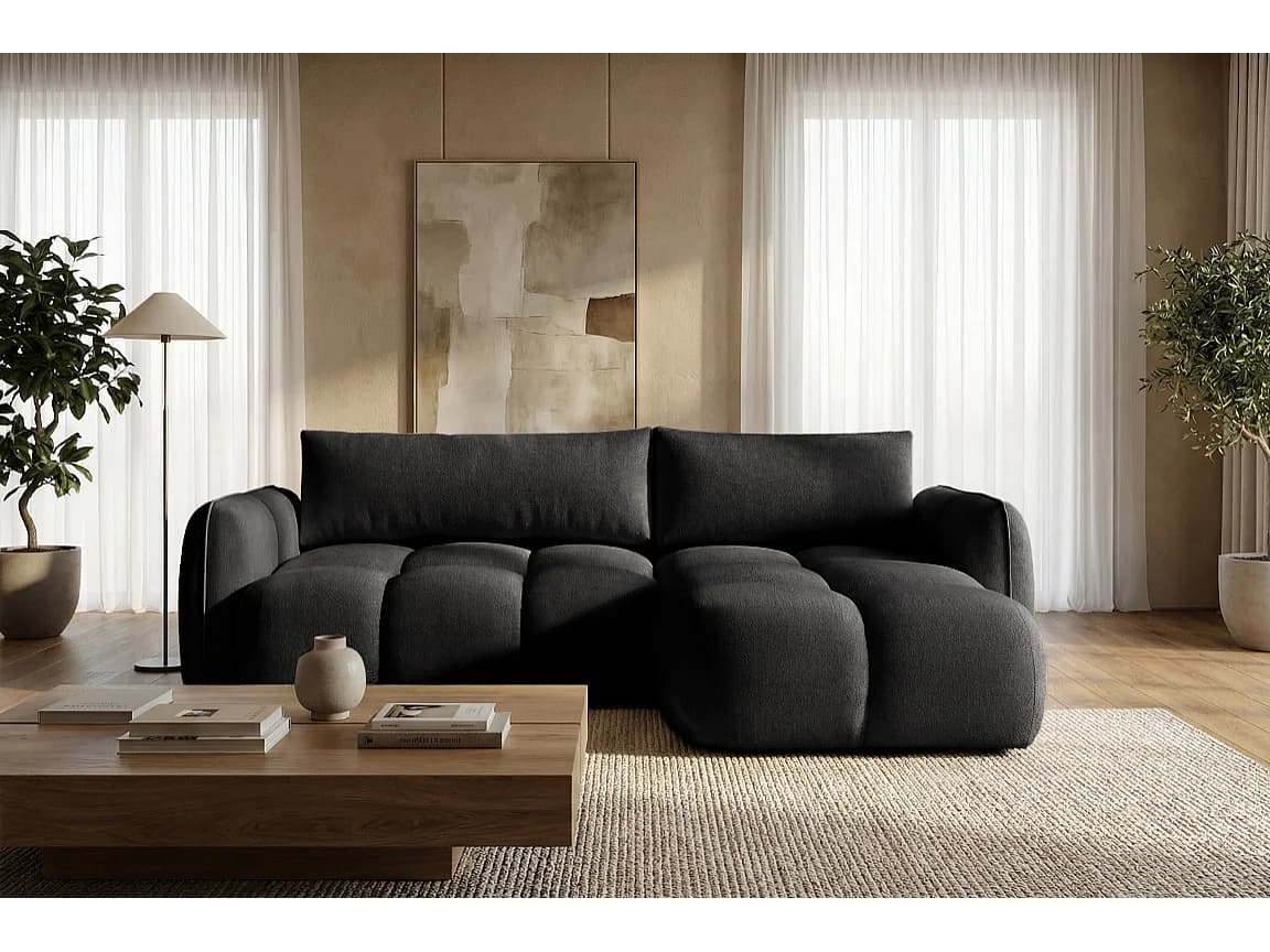 Canapé d'angle droit convertible avec coffre en velours noir 250 cm - BELVEO