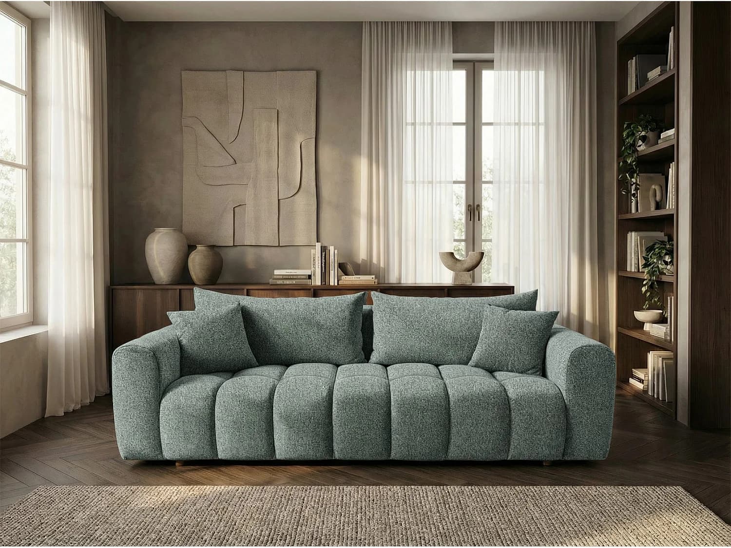 Canapé convertible en tissu bouclé vert amande 240 cm - COSMO LUXURY