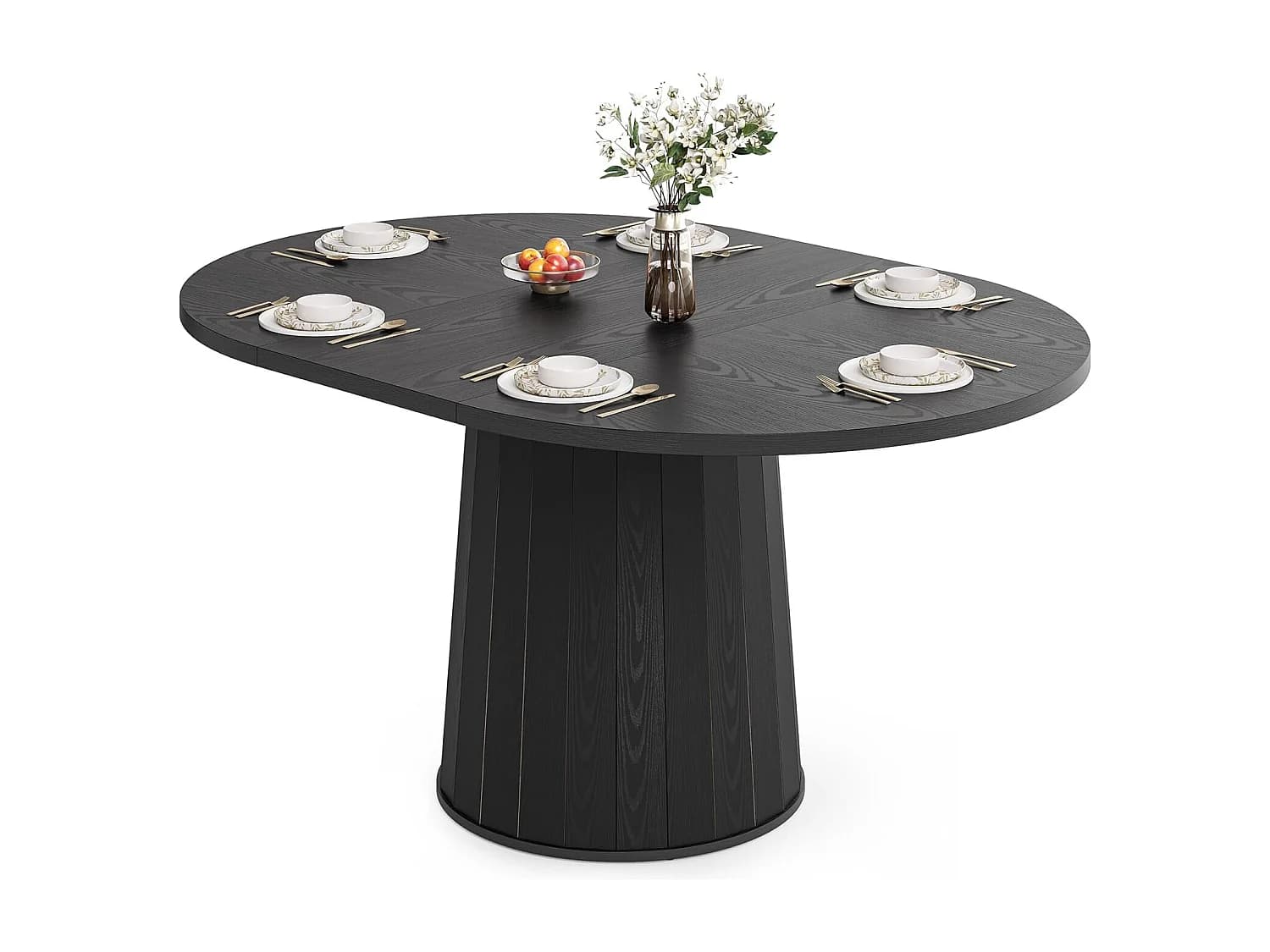 Table de salle à manger ovale moderne de style campagnard pour 4 à 6 personnes, 140 cm, noire