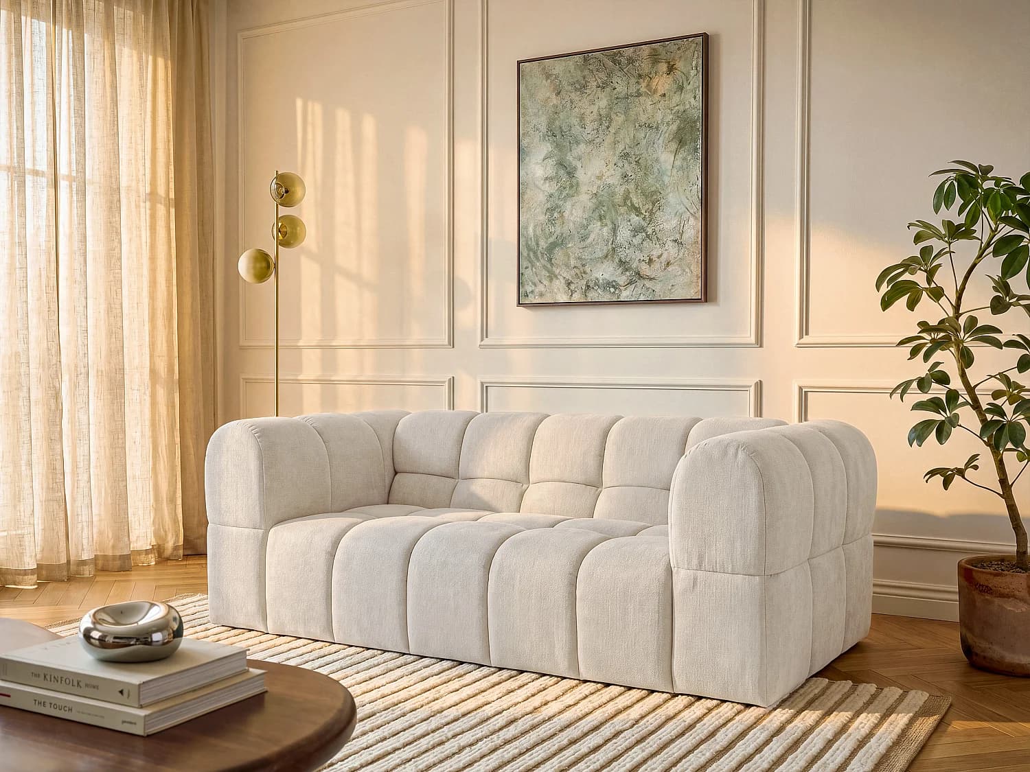 Canapé 2 places en tissu texturé beige RIMALO