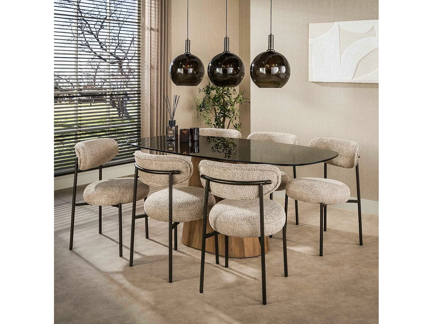 Table à manger en verre fumé design ovale organique 180 cm MILOS
