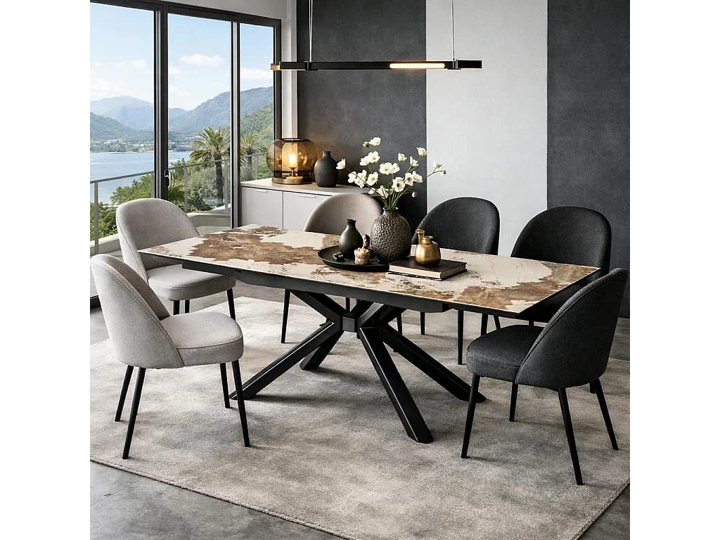 Table extensible en céramique marbrée blanc/brun 160-240 cm ORIS