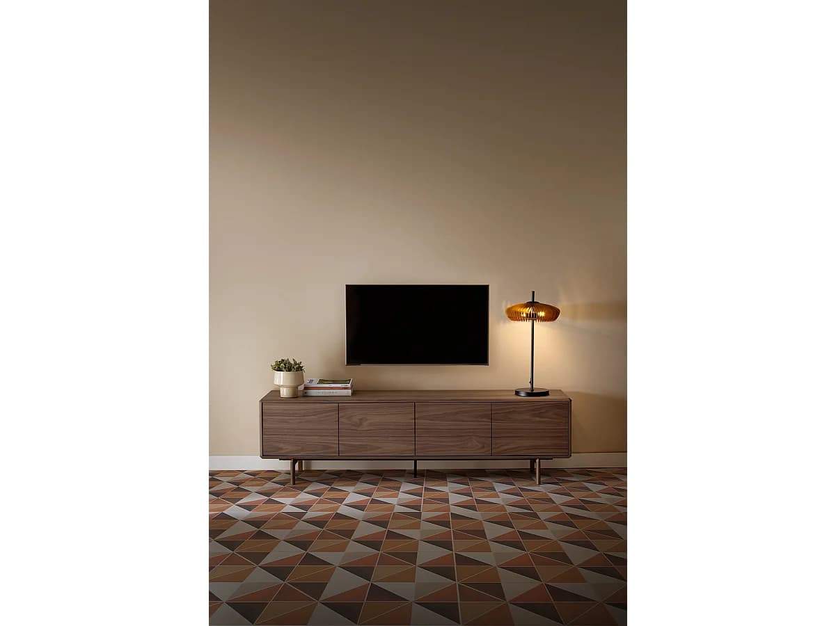 Meuble TV 4 portes plaqué noyer avec pieds en bois