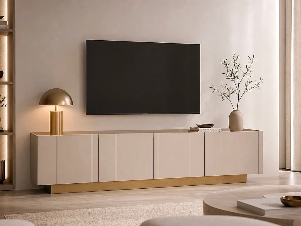 Meuble TV avec 4 portes - Beige et Naturel clair - ANARZA