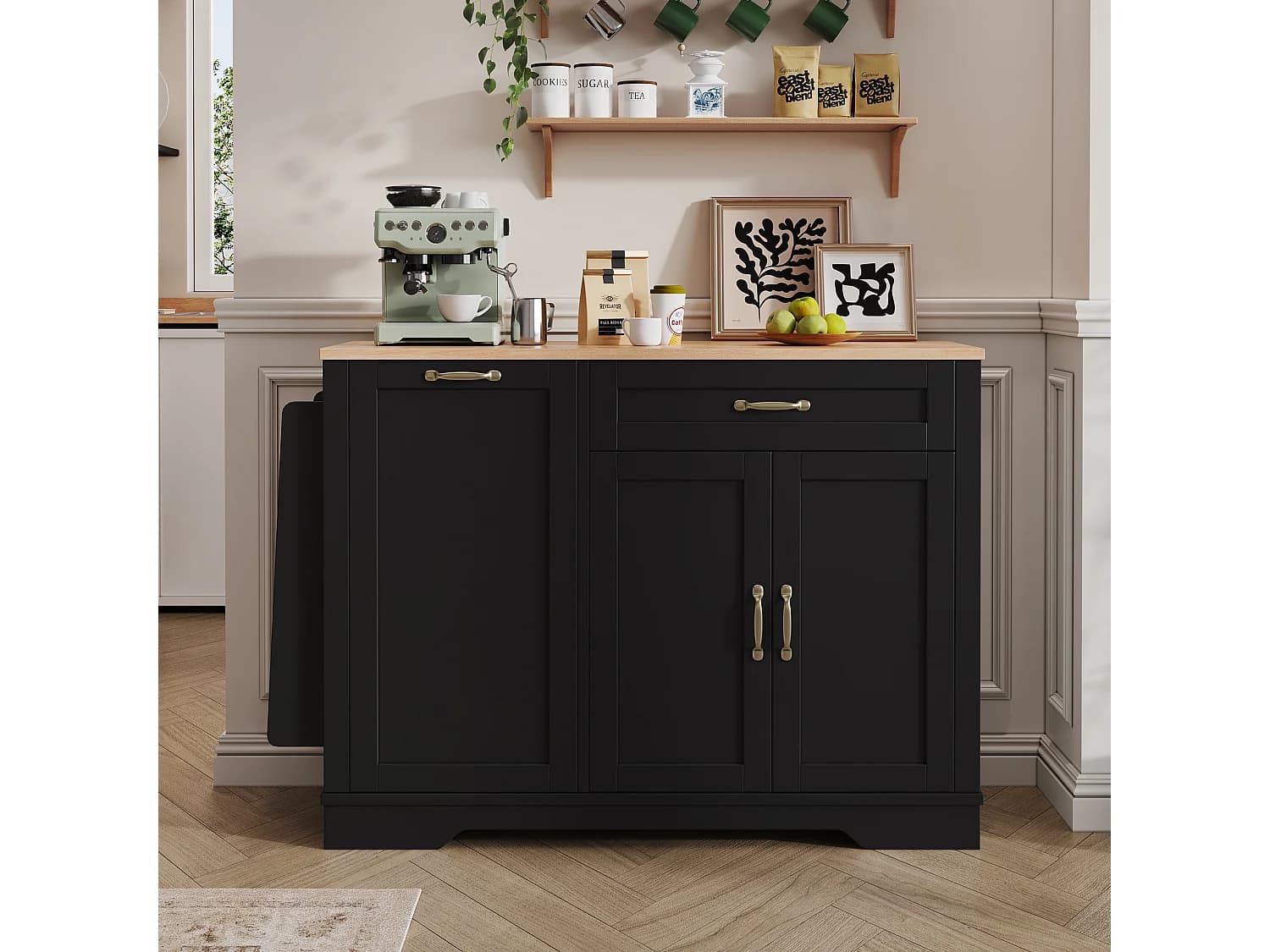 Buffet moderne pour salon et cuisine - 115 x 40 x 87 cm - avec 3 portes + tiroir + étagères coulissantes - MDF - noir