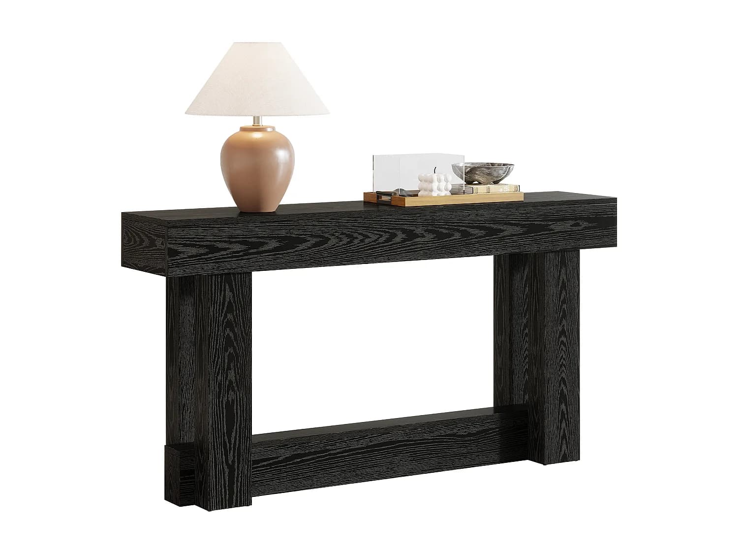 Console de style campagnard de 160 cm, table d'appoint à deux niveaux à placer derrière le canapé, table d'entrée étroite et longue