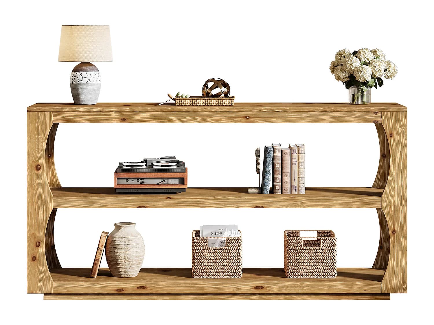 Console de 160 cm avec rangement à 3 niveaux, table d'entrée étroite de style campagnard pour couloir