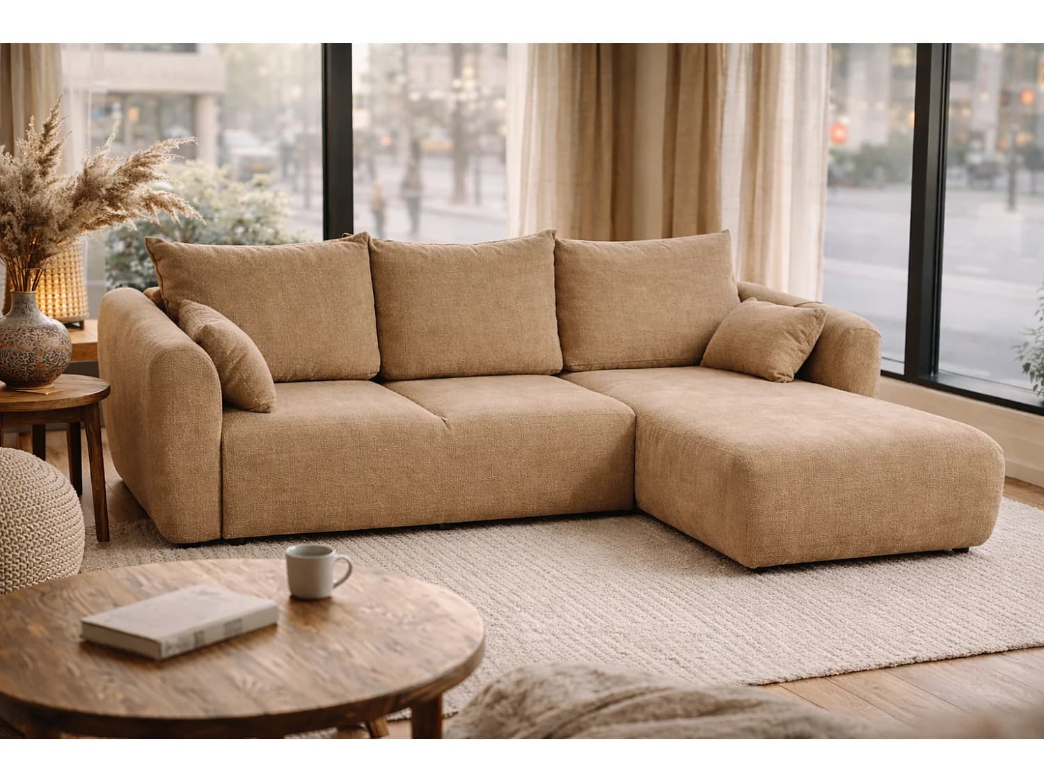 Canapé d’angle Santi avec fonction couchage et coffre – 255×165 cm – moderne, convertible, confortable pour le salon