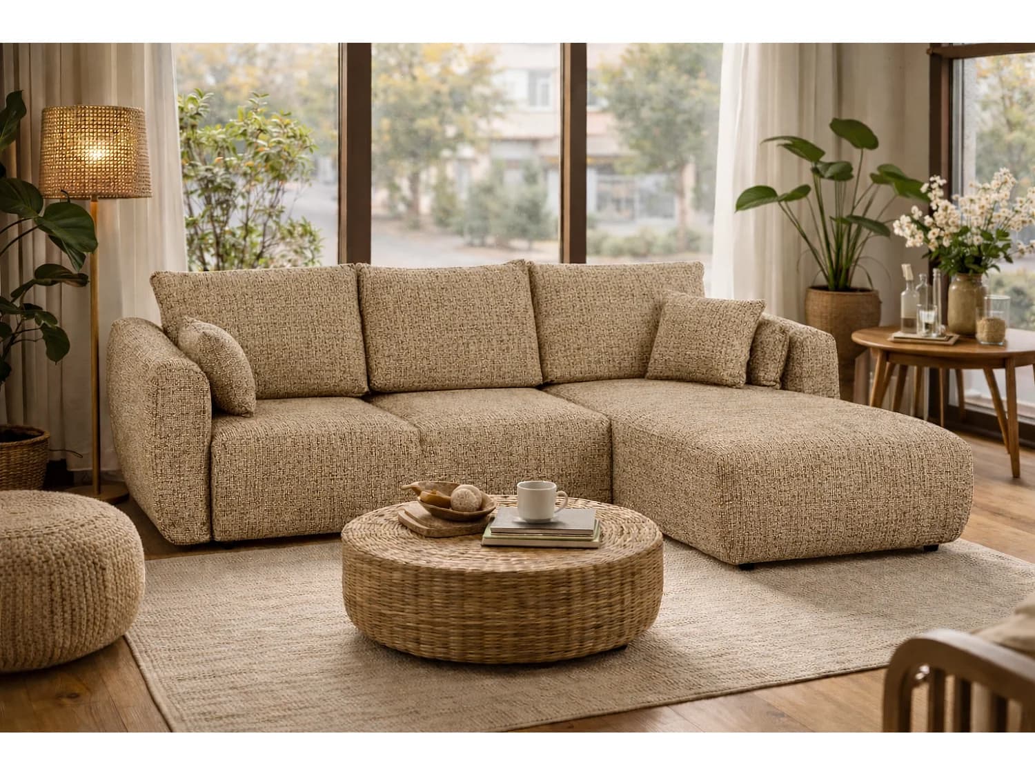Canapé d’angle Santi avec fonction couchage et coffre – 255×165 cm – moderne, convertible, confortable pour le salon