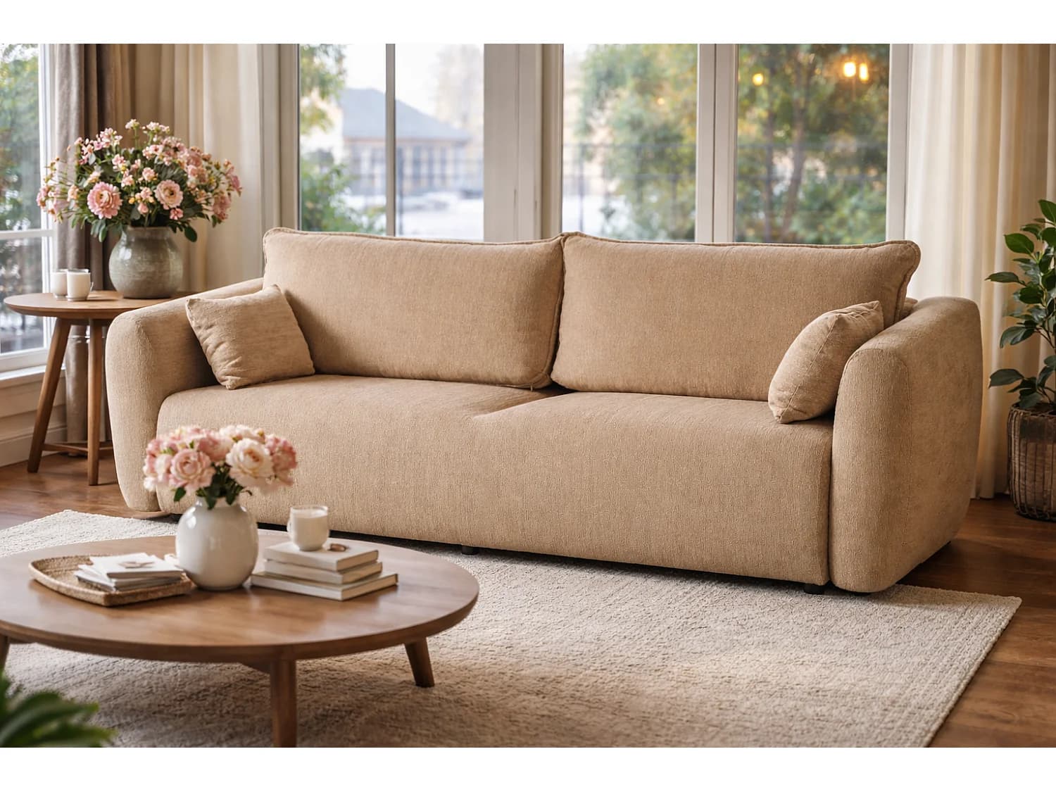 Canapé Santi avec fonction couchage et coffre – canapé moderne et confortable pour le salon