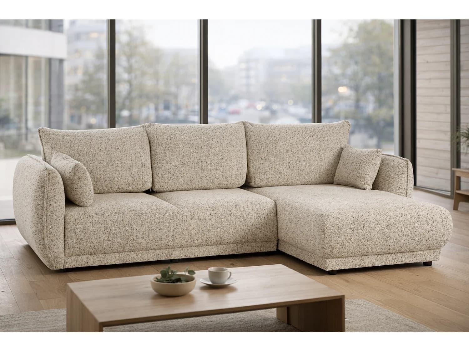 Canapé d’angle Mossa droit convertible avec coffre – canapé moderne pour salon 2 en 2