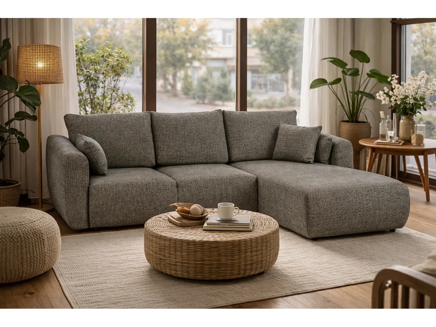 Canapé d’angle Santi avec fonction couchage et coffre – 255×165 cm – moderne, convertible, confortable pour le salon